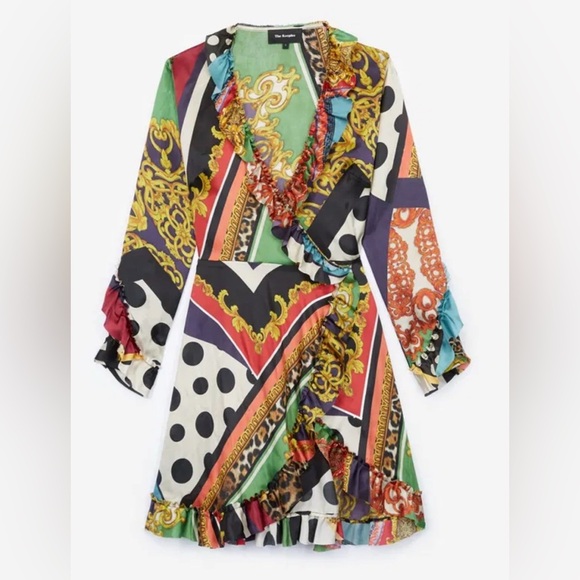The Kooples Baroque Pattern-Block Silk Wrap Dress. Large. - Picture 1 of 11